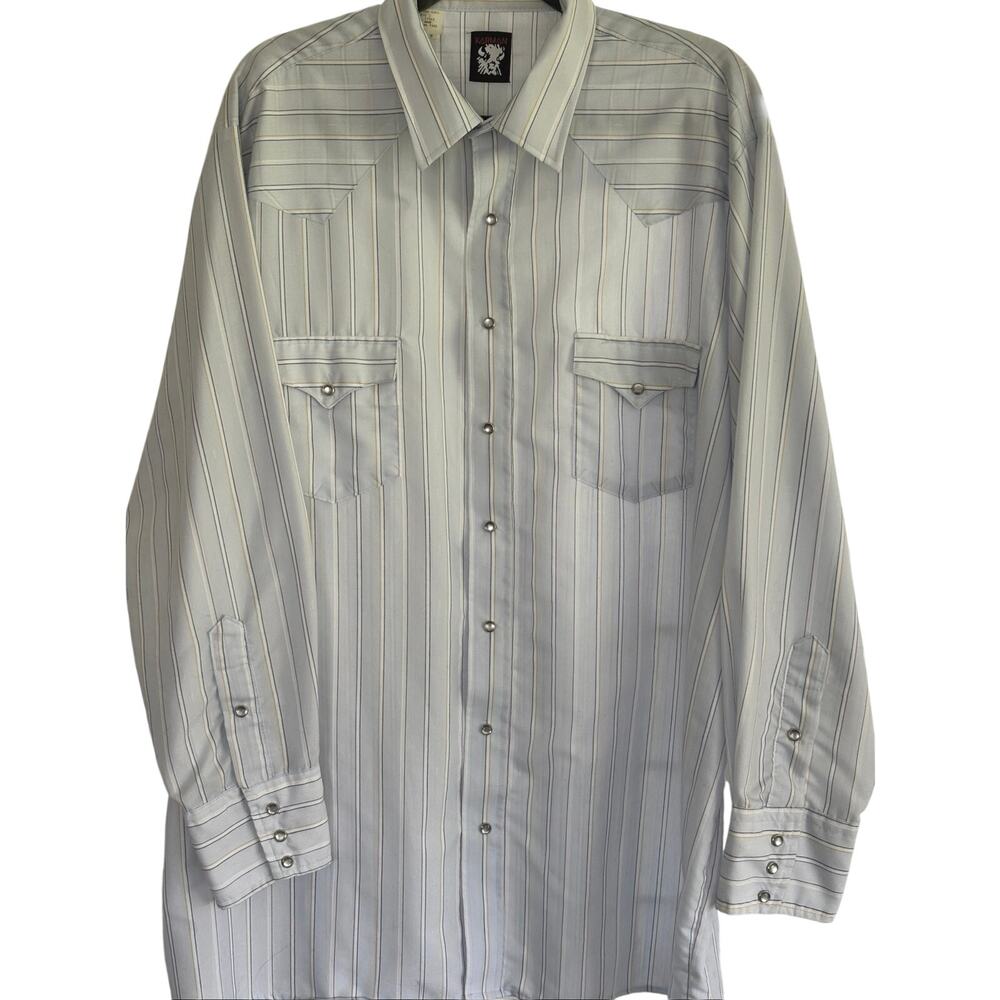 Vintage Karman Western Pearl Snap Shirt Mens 1XLT Striped Made USA Cowboy
